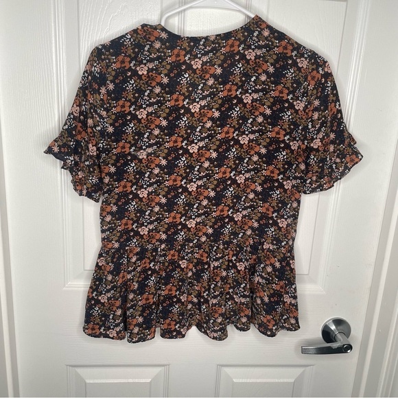 Madewell Silk Studio Ruffle-Hem Top Prairie Blossoms in Woodland Warm Nutmeg XS - Picture 5 of 14